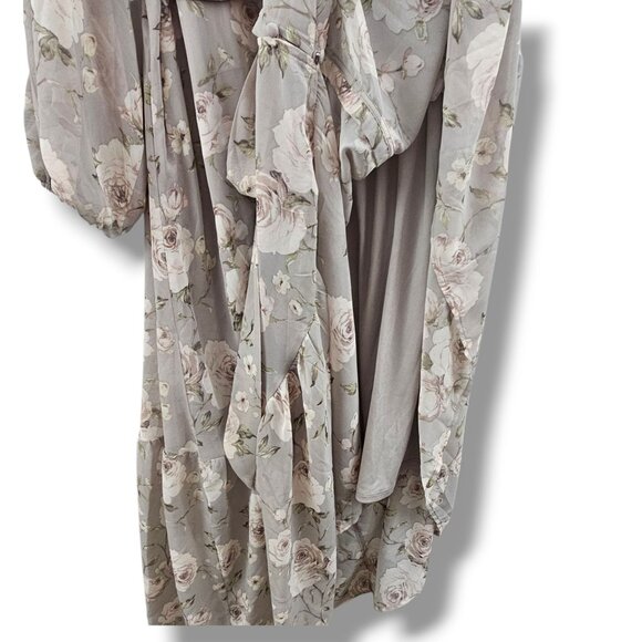 Torrid Maxi Dress Floral Long Sleeve 1X Gray Beige Tiered Chiffon Lined Boho NEW - Picture 4 of 12